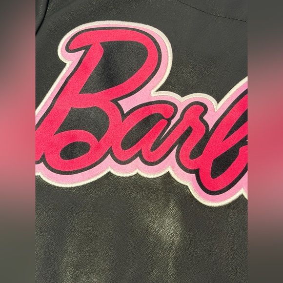 Barbie Girls Faux Leather Jacket Black Pink Logo Moto Biker Coat Size 4T - Picture 9 of 13